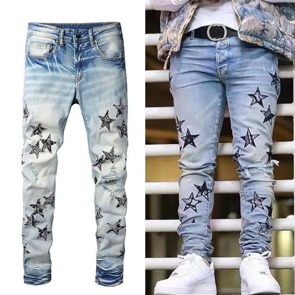 embroidery stars patchwork distressed jeans mens fashion skinny fit denim pants popular trim fit289j, Blue
embroidery stars patchwork distressed jeans mens fashion skinny fit denim pants popular trim fit289j, Blue