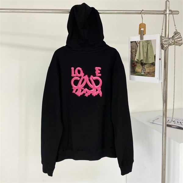 2023 new clothing high version autumn and winter luo pink neon embroidery print color hooded ribbon sweater, White
2023 new clothing high version autumn and winter luo pink neon embroidery print color hooded ribbon sweater, White