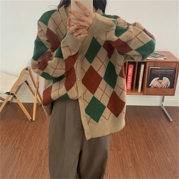 women s knits tees sweater winter korean loose cardigan coat diamond plaid long sleeve shirt knitted thick 220919, White
women s knits tees sweater winter korean loose cardigan coat diamond plaid long sleeve shirt knitted thick 220919, White