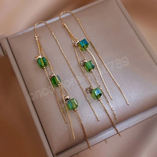 green crystal zircon tassel dangle earrings for women gold long tassel drop earring korean fashion delicate jewelry, Silver
green crystal zircon tassel dangle earrings for women gold long tassel drop earring korean fashion delicate jewelry, Silver