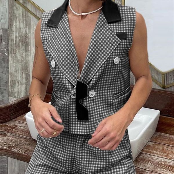 men's tracksuits men sets streetwear plaid patchwork lapel sleeveless vests shorts two pieces sets fashion men casual suits 5xl incerun, Gray
men's tracksuits men sets streetwear plaid patchwork lapel sleeveless vests shorts two pieces sets fashion men casual suits 5xl incerun, Gray