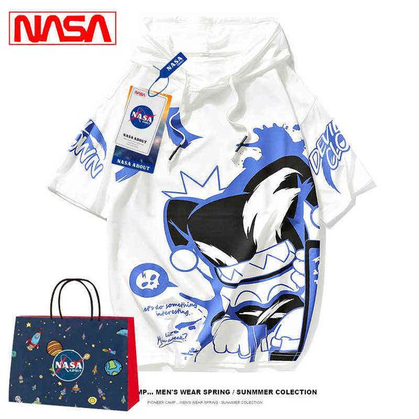 men's t-shirts co branded short sleeved summer fashion brand versatile casual printed hooded, White;black
men's t-shirts co branded short sleeved summer fashion brand versatile casual printed hooded, White;black