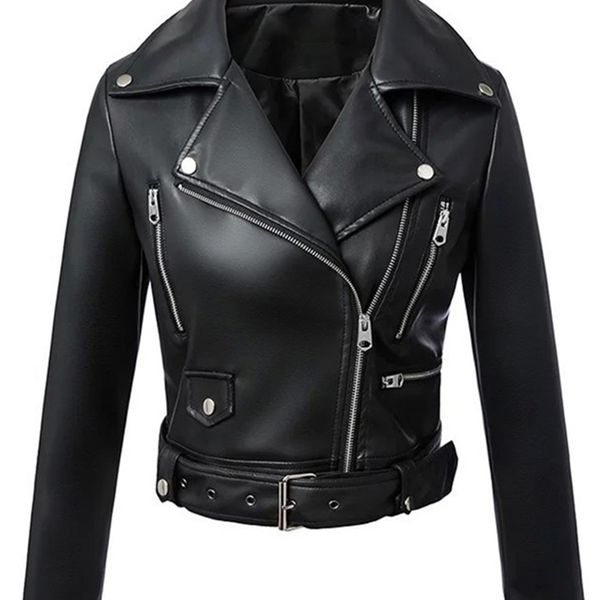 women's leather faux ftlzz women autumn winter black jackets zipper basic coat turn-down collar motor biker jacket with belt 220919
women's leather faux ftlzz women autumn winter black jackets zipper basic coat turn-down collar motor biker jacket with belt 220919
