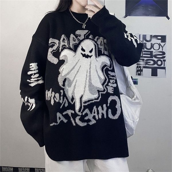 women's sweaters retro sweater dark style harajuku student letter devil thickening men and women loose retro knit korean 220919, White;black
women's sweaters retro sweater dark style harajuku student letter devil thickening men and women loose retro knit korean 220919, White;black
