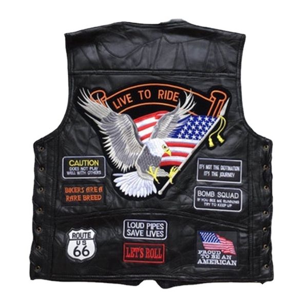 men's vests four seasons sleeveless jacket leather men motorcycle vest embroidery sheepskin splicing biker waistcoat male classic retro, Black;white
men's vests four seasons sleeveless jacket leather men motorcycle vest embroidery sheepskin splicing biker waistcoat male classic retro, Black;white