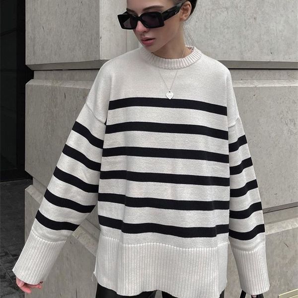 women's sweaters women autumn casual striped pullover sweaters oneck loose knitting female fashion street warm sweater clothes 220920, White;black
women's sweaters women autumn casual striped pullover sweaters oneck loose knitting female fashion street warm sweater clothes 220920, White;black