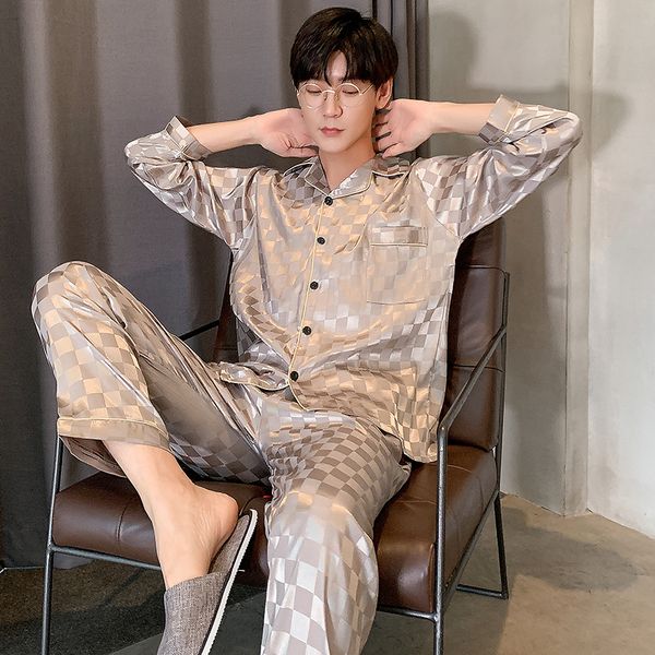 men's sleepwear ice silk pajama set pajamas modern style soft cozy summer spring autumn satin nightgown 220920, Black;brown
men's sleepwear ice silk pajama set pajamas modern style soft cozy summer spring autumn satin nightgown 220920, Black;brown
