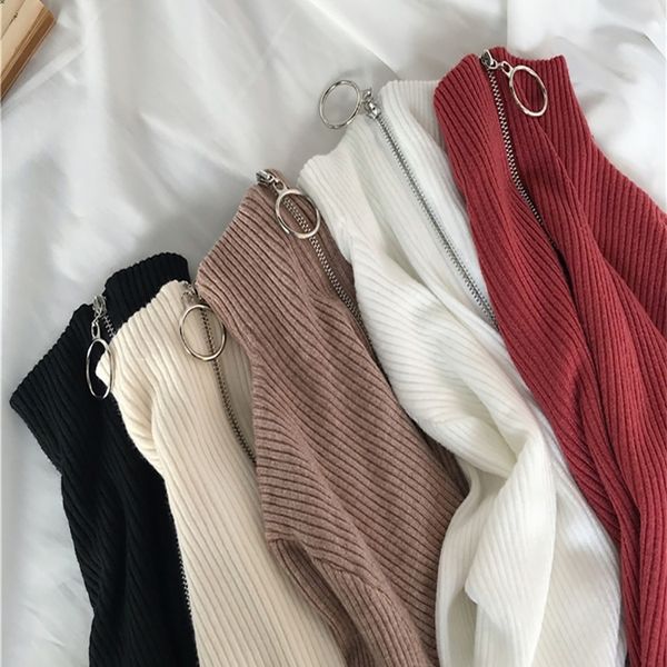 women's sweaters knitted women zipper high neck sweater pullovers turtleneck autumn winter basic women sweaters slim fit black pull fem, White;black
women's sweaters knitted women zipper high neck sweater pullovers turtleneck autumn winter basic women sweaters slim fit black pull fem, White;black