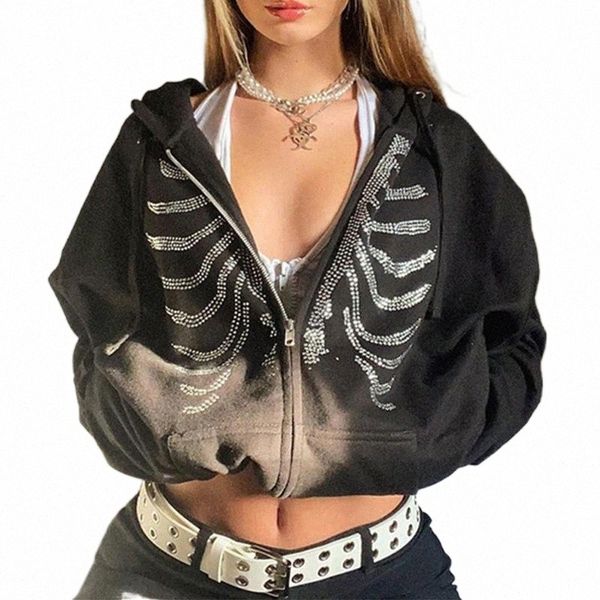 women's hoodies & sweatshirts punk rhinestone skull zip up hoodie y2k women casual oversized hooded coat autumn goth grunge streetwear, Black
women's hoodies & sweatshirts punk rhinestone skull zip up hoodie y2k women casual oversized hooded coat autumn goth grunge streetwear, Black