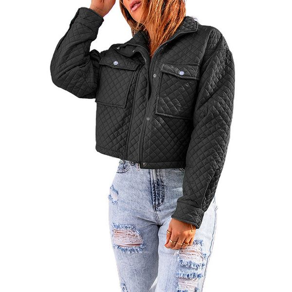 womens bomber jacket with chest pocket winter solid lapel long sleeve zip up quilted short jackets coat fall clothes for women 2022, Black;brown
womens bomber jacket with chest pocket winter solid lapel long sleeve zip up quilted short jackets coat fall clothes for women 2022, Black;brown