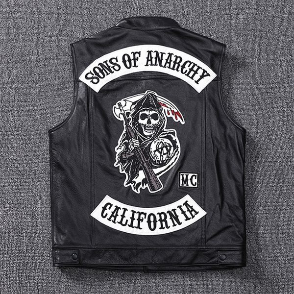 men's vests fashion 100 cowskin leather rock punk vest cosplay costume black color motorcycle biker sleeveless jacket 220920, Black;white
men's vests fashion 100 cowskin leather rock punk vest cosplay costume black color motorcycle biker sleeveless jacket 220920, Black;white