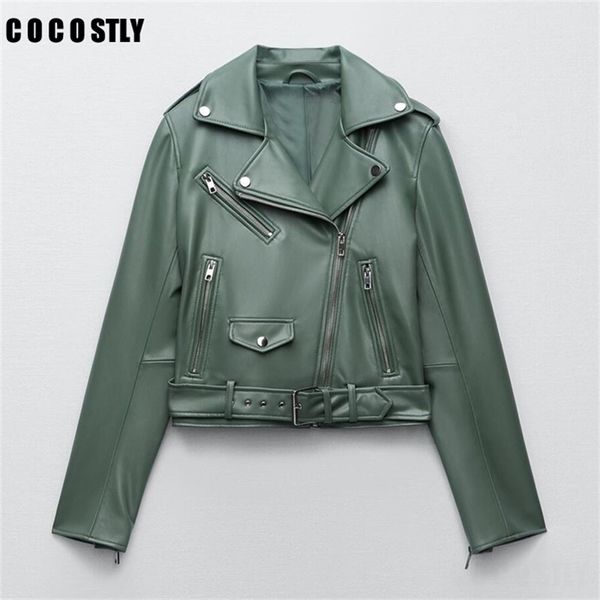 women's leather faux spring autumn women jacket fashion blue black female casual lapel zipper with belt biker coat 220919
women's leather faux spring autumn women jacket fashion blue black female casual lapel zipper with belt biker coat 220919