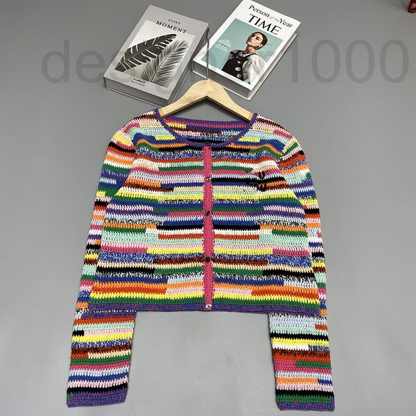 women's knits & tees designer 2022 summer women's color stripe crocheted letter micro label round neck single breasted cardigan, White
women's knits & tees designer 2022 summer women's color stripe crocheted letter micro label round neck single breasted cardigan, White