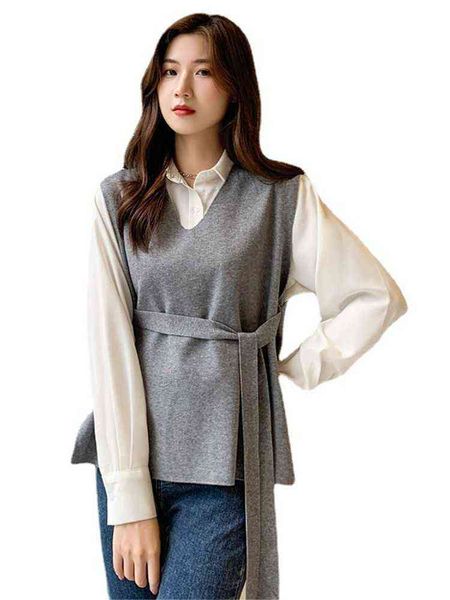 women's sweaters korean streetwear korean solid sweater vest women 2022 autumn winter vhals knitted vest with belt sleeveless jecket wo, White;black
women's sweaters korean streetwear korean solid sweater vest women 2022 autumn winter vhals knitted vest with belt sleeveless jecket wo, White;black