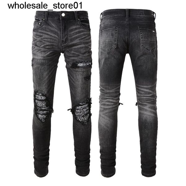 men's jeans amirs men's wear wrinkled cashew flower hole slim leggings jeans, Blue
men's jeans amirs men's wear wrinkled cashew flower hole slim leggings jeans, Blue