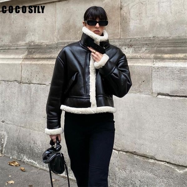 women's leather faux winter jackets women coats shearling sheepskin coat retro motorcycle fleece woman short outerwear 220919, Black
women's leather faux winter jackets women coats shearling sheepskin coat retro motorcycle fleece woman short outerwear 220919, Black