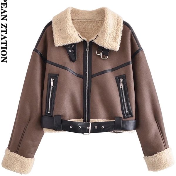 women's jackets women chic fashion thick warm faux shearling jacket coat vintage long sleeve belt hem female outerwear 220919, Black;brown
women's jackets women chic fashion thick warm faux shearling jacket coat vintage long sleeve belt hem female outerwear 220919, Black;brown