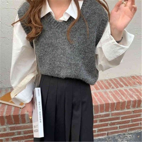 women's sweaters 3 colors 2021 spring and fall korean preppy style v neck knitted sleeveless vest sweaters womens sweaters womens vests, White;black
women's sweaters 3 colors 2021 spring and fall korean preppy style v neck knitted sleeveless vest sweaters womens sweaters womens vests, White;black