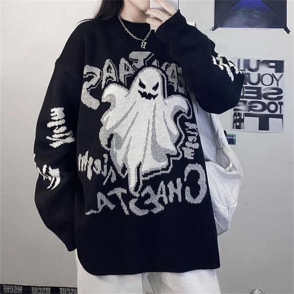 women's sweaters retro sweater dark style harajuku style student letter devil thickening men and women loose retro knit sweater korean, White;black
women's sweaters retro sweater dark style harajuku style student letter devil thickening men and women loose retro knit sweater korean, White;black