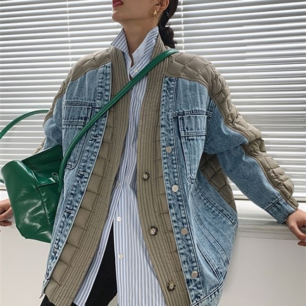 womens down parkas ewq winter warm down jacket women lapel long sleeve patchwork denim colorblock cotton oversize overcoats female clothing, Black
womens down parkas ewq winter warm down jacket women lapel long sleeve patchwork denim colorblock cotton oversize overcoats female clothing, Black