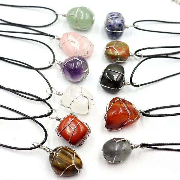 natural stone silver color wire winding necklace irregular amethyst rose quartz crystal agate pendant necklaces
natural stone silver color wire winding necklace irregular amethyst rose quartz crystal agate pendant necklaces