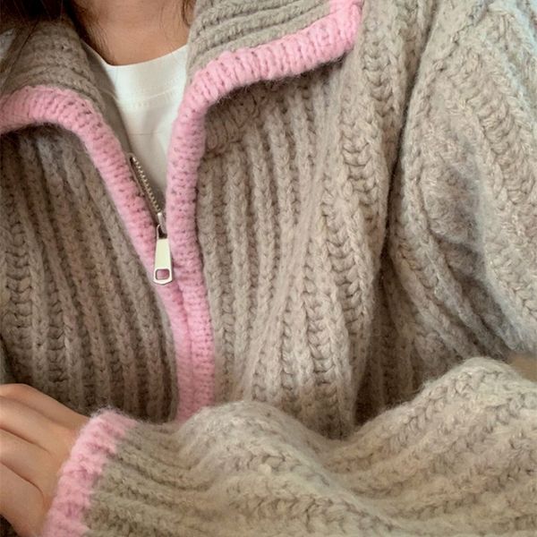 women s knits tees contrast turn down collar cardigan long sleeve zipper sweaters for women oversized twist y2k clothes pull sueters de muje, White
women s knits tees contrast turn down collar cardigan long sleeve zipper sweaters for women oversized twist y2k clothes pull sueters de muje, White