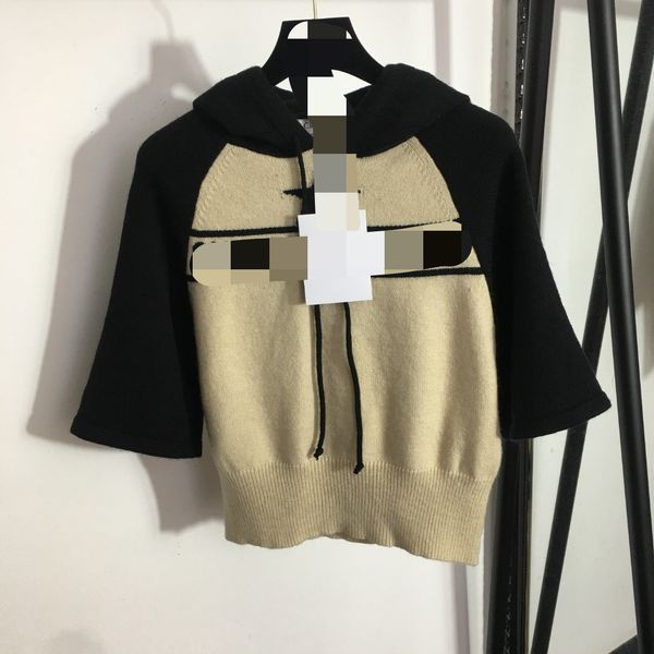 98 2022 milan runway autumn women sweater brand same style short sleeve hooded womens meiyi, White;black
98 2022 milan runway autumn women sweater brand same style short sleeve hooded womens meiyi, White;black