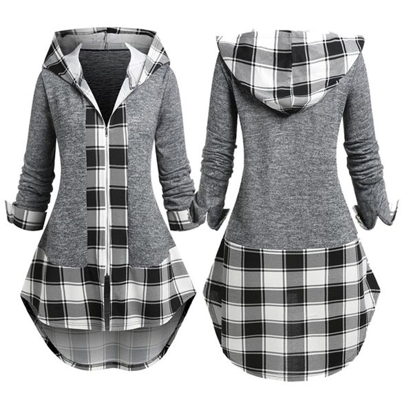 women's jackets long sleeve plaid hoodie button down blouse high low 2 in 1 with hood 220919, Black;brown
women's jackets long sleeve plaid hoodie button down blouse high low 2 in 1 with hood 220919, Black;brown