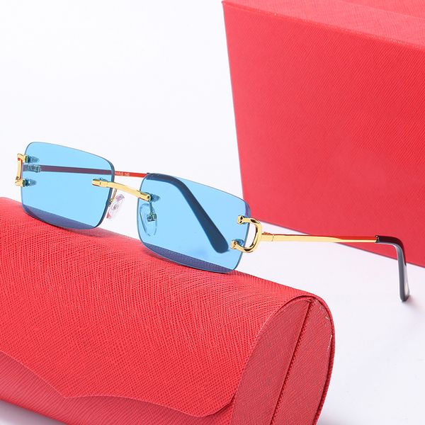 

Blue Designer Sunglasses For Men and Women Summer style Anti-Ultraviolet Retro Vintage 55mm Sunglass Square Plate Frameless Fashion Eyeglasses with Original Box