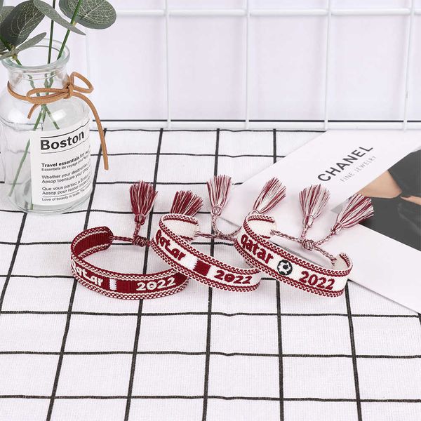 2022 new world cup bracelet fans jewelry letter embroidery woven, Golden;silver