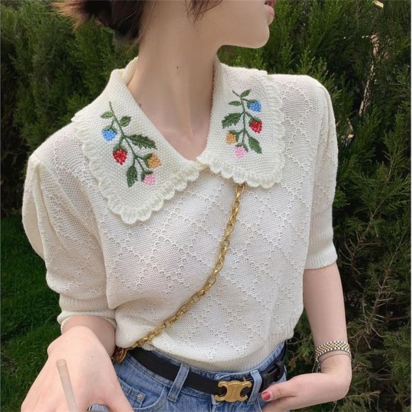 women's sweaters icelolly embroidery paragraphs short thin sweater spring and summer female hedge short sleeve blouse 220920, White;black
women's sweaters icelolly embroidery paragraphs short thin sweater spring and summer female hedge short sleeve blouse 220920, White;black