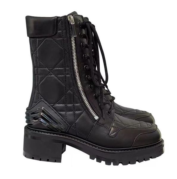 short boots martin boots thick bottom color matching lace up leather side zipper versatile medium tank new lingge, Black
short boots martin boots thick bottom color matching lace up leather side zipper versatile medium tank new lingge, Black