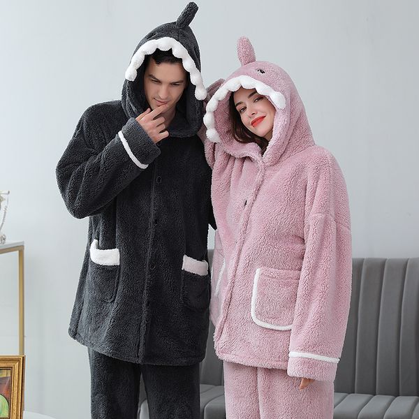 men's sleepwear men winter thicken warm flannel pajama sets plus size coral fleece sleep shark cartoon long sleeve robe 220920, Black;brown
men's sleepwear men winter thicken warm flannel pajama sets plus size coral fleece sleep shark cartoon long sleeve robe 220920, Black;brown