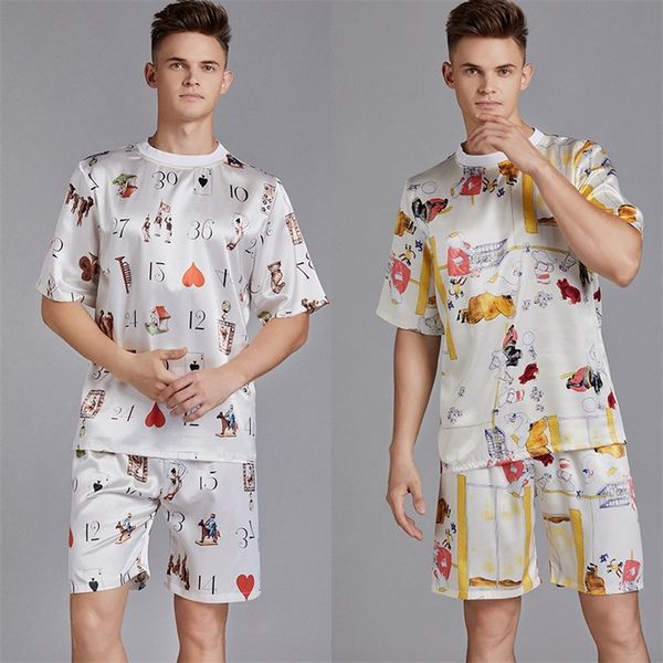 men's sleepwear summer men pyjama set print satin men pajama suit short sleeve shorts silk pajama man sleepwear spring pajama male nigh, Black;brown
men's sleepwear summer men pyjama set print satin men pajama suit short sleeve shorts silk pajama man sleepwear spring pajama male nigh, Black;brown