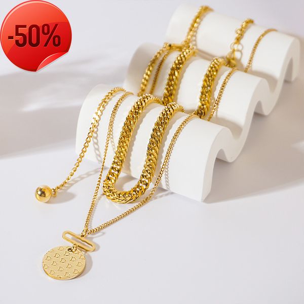 50% off factory clearance sale designer new brand jewelry necklace charm d double-layer titanium steel chain women's coin pendant round, Silver 
50% off factory clearance sale designer new brand jewelry necklace charm d double-layer titanium steel chain women's coin pendant round, Silver
