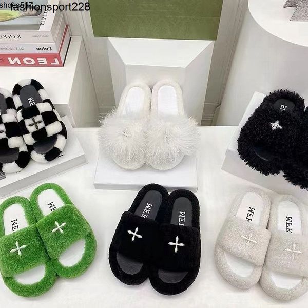 slippers women 's 2022 lazy shoes summer new cross teddy fried street thick bottom curly slippers smfk slippers, Black