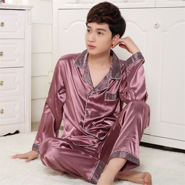 men's sleepwear two piece ice silk pajamas long sleeve pijamas sleep trousers thin set s clothing sets 220920, Black;brown
men's sleepwear two piece ice silk pajamas long sleeve pijamas sleep trousers thin set s clothing sets 220920, Black;brown