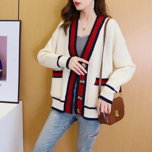 knitted sweater cardigan women striped single breasted v-neck long sleeve loose casual outwear 2022 autumn winter pull femme, White;black
knitted sweater cardigan women striped single breasted v-neck long sleeve loose casual outwear 2022 autumn winter pull femme, White;black