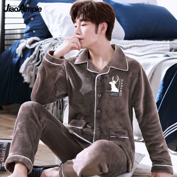 men's sleepwear pajamas winter thickened flannel pyjamas cardigan long sleeved trousers warm two piece suit 220920, Black;brown
men's sleepwear pajamas winter thickened flannel pyjamas cardigan long sleeved trousers warm two piece suit 220920, Black;brown