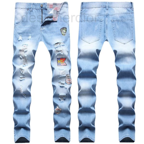 men's jeans designer new four seasons cut hole light blue stamping design small straight jeans for men 3rsk
men's jeans designer new four seasons cut hole light blue stamping design small straight jeans for men 3rsk