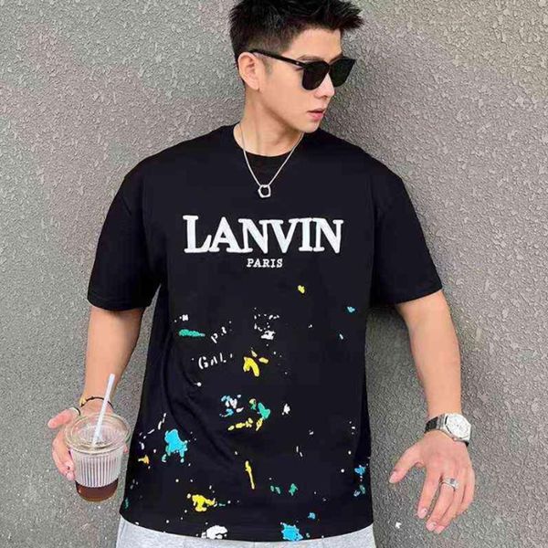men and women lanvin t shirt cotton hand painted splash graffiti letters loose short sleeve round neck t-shirt, White;black
men and women lanvin t shirt cotton hand painted splash graffiti letters loose short sleeve round neck t-shirt, White;black