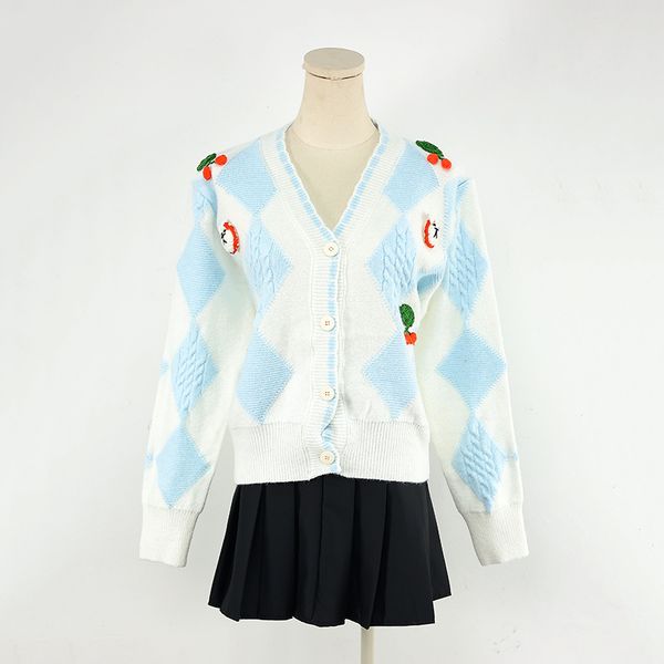 909 2022 milan runway autumn sweater long sleeve v neck cardigan blue womens yuecheng, White;black
909 2022 milan runway autumn sweater long sleeve v neck cardigan blue womens yuecheng, White;black