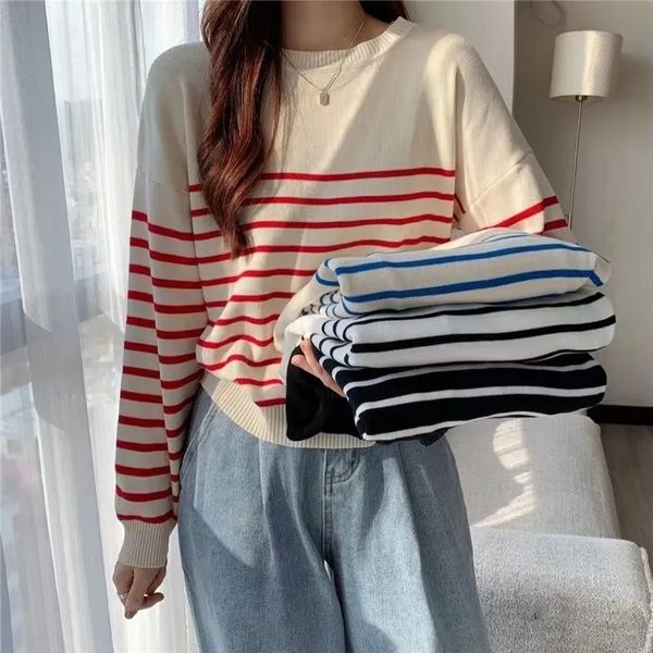women s sweaters women autumn winter clothes solid round neck sweater jumper long sleeved stripe knitted pullovers shirt female 220920, White;black
women s sweaters women autumn winter clothes solid round neck sweater jumper long sleeved stripe knitted pullovers shirt female 220920, White;black