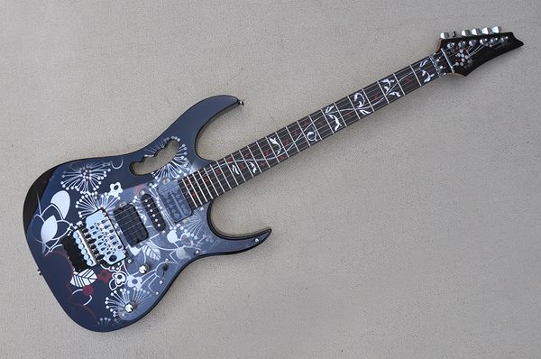 factory custom black electric guitar with flower pattern chrome hardware rosewood fretboard can be customized
factory custom black electric guitar with flower pattern chrome hardware rosewood fretboard can be customized