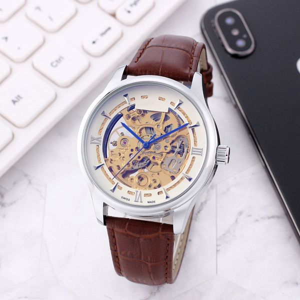 brand luxury mens watches business gold men designer watch skeleton dial genuine leather strap mechanical automatic 43mm wristwatches for me, Slivery;brown
brand luxury mens watches business gold men designer watch skeleton dial genuine leather strap mechanical automatic 43mm wristwatches for me, Slivery;brown