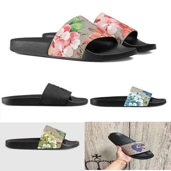 Image of Wholesale Designer Slippers Slides Shoes Slide Summer Flat Slipper With Correct Green Box Snake Print Leather Rubber Sandal Men Women Dust Bag Card Size 5.5-12