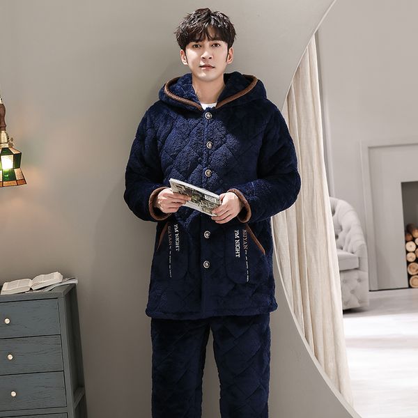men's sleepwear winter pajamas with hooded for men thick three layer quilted suit pyjama homme warm casual home clothing pijama hombre, Black;brown
men's sleepwear winter pajamas with hooded for men thick three layer quilted suit pyjama homme warm casual home clothing pijama hombre, Black;brown