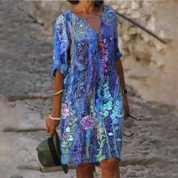 women's leisure spring and summer loose print medium sleeve v neck cotton linen dress, Black;gray
women's leisure spring and summer loose print medium sleeve v neck cotton linen dress, Black;gray