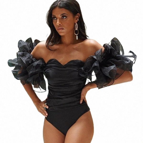 women mesh ruffle off shoulder strapless bodysuit one piece leotard black short puff sleeve jumpsuit clubwear women's jumpsuits & h5gc, Black;white
women mesh ruffle off shoulder strapless bodysuit one piece leotard black short puff sleeve jumpsuit clubwear women's jumpsuits & h5gc, Black;white