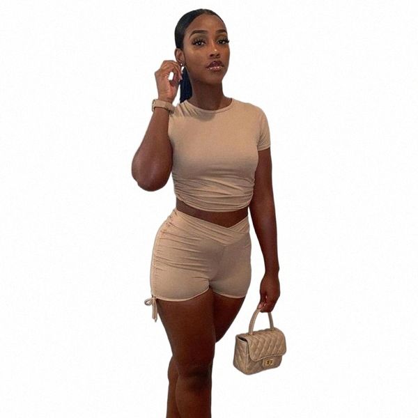 women's tracksuits solid color women 2 piece outfit short sleeve drawstring crop pleated shorts matching set fitness sporty streetwear, Gray
women's tracksuits solid color women 2 piece outfit short sleeve drawstring crop pleated shorts matching set fitness sporty streetwear, Gray